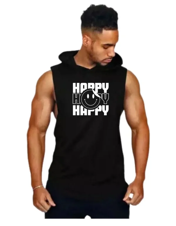Black Polyester Printed Vest For Men